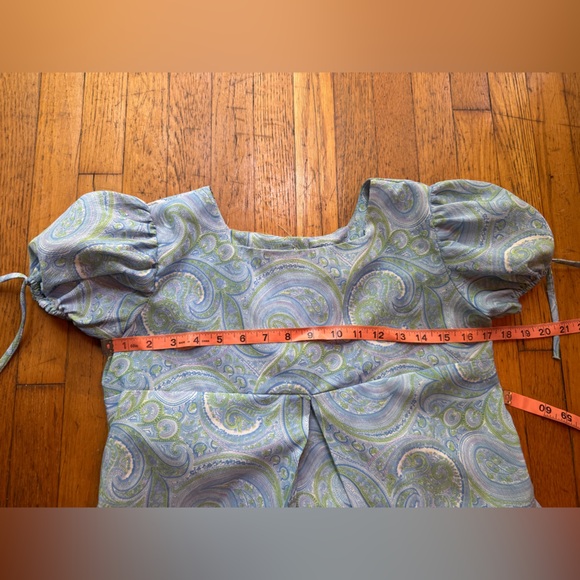 60s Vintage Renaissance Revival Blue Paisley BabyDoll Mini Dress - Picture 5 of 9